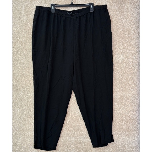 NWT EILEEN FISHER Silk Tapered Pants Women's 2X Black Side Slit Pull On Stretch